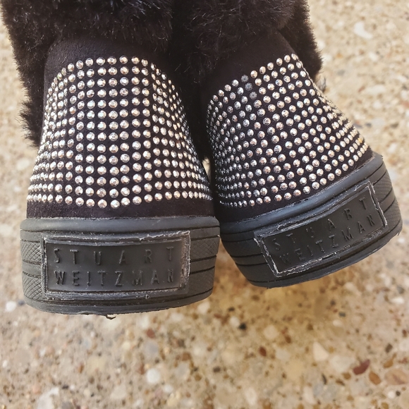 Stuart Weitzman Black Crystal Stud Vance Fur Chelsea Faux Boots 11 - Picture 7 of 10